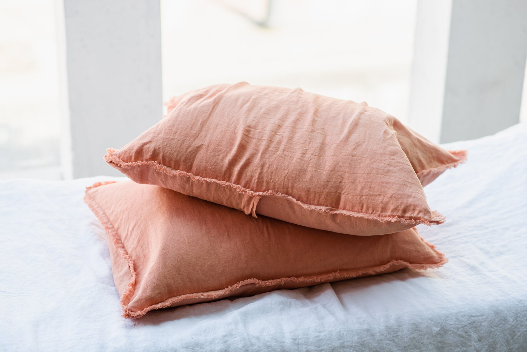 Set of 2 fringed linen pillow covers Linen pillow covers with Etsy