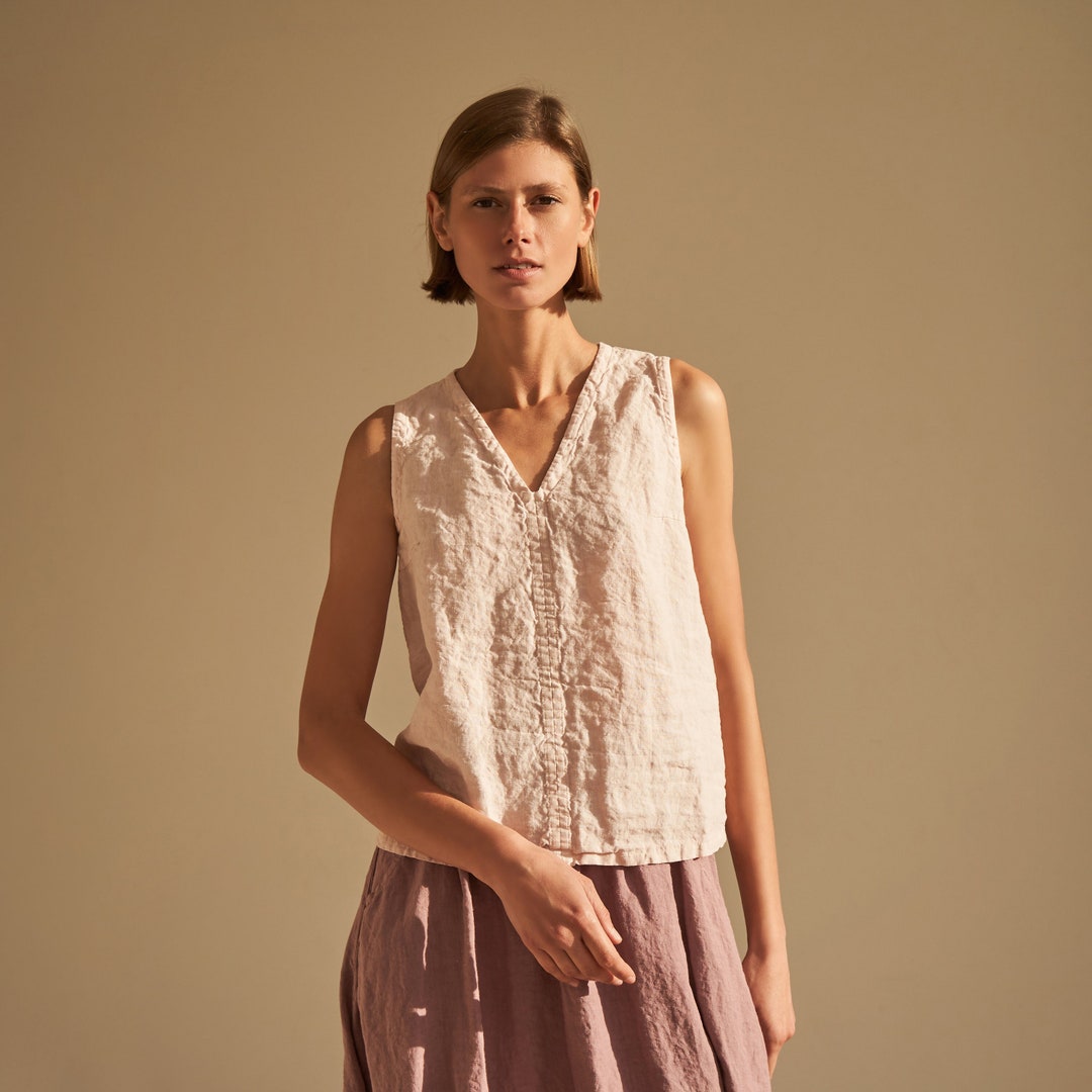 Linen Sleeveless Top: V Neck Casual Blouse NOVA - Etsy
