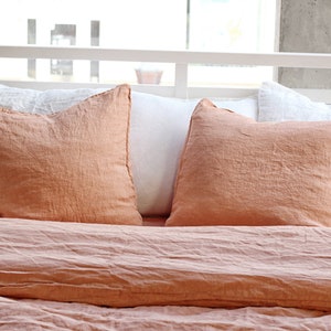 Linen pillowcase set, Peach Pie linen pillow covers, linen shams, Envelope pillow cover, Linen pillowcases, Terracotta Linen bedding image 2
