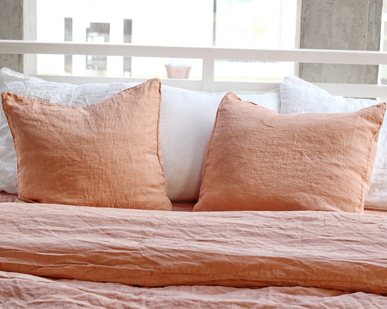 Linen pillowcase set, Peach Pie linen pillow covers, linen shams, Envelope pillow cover, Linen pillowcases, Terracotta Linen bedding image 2