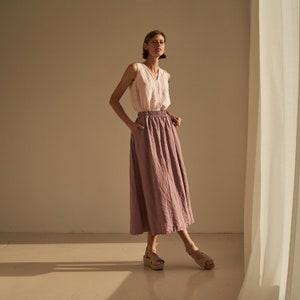 Linen maxi skirt with elastic waist SINEAD, long linen skirt, skirt for woman with elastic waist, linen skirt with pockets image 2