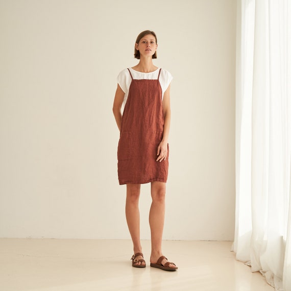 linen shirt mini dress Linen crop button mini dress