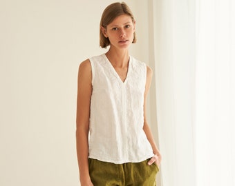 Linen Sleeveless V-Neck Top: Casual Linen Blouse NOVA