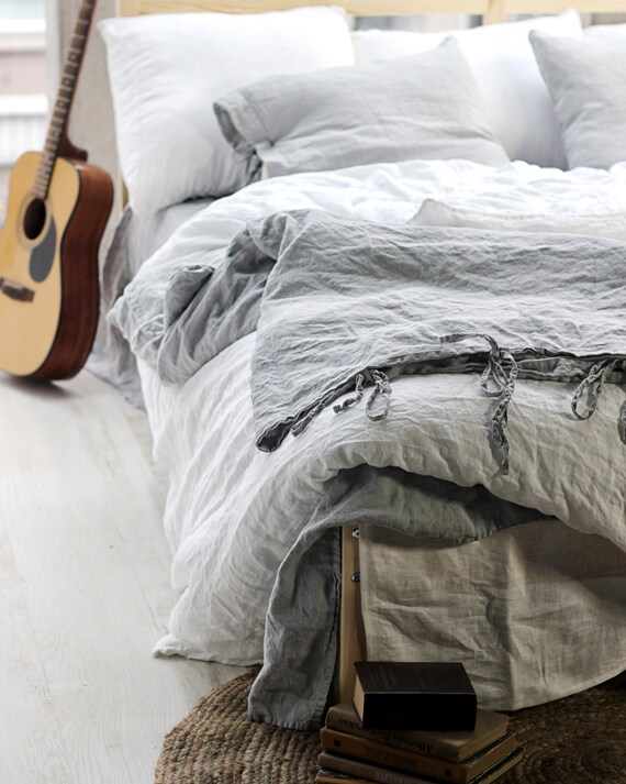Linen Duvet Cover With Ties Gray Linen Duvet Cover Linen Etsy