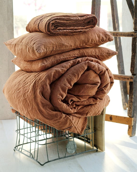 tobacco linen 4-piece Tobacco Linen Bedding Set: Soft Wrinkled Texture