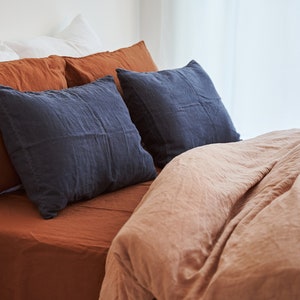 Charcoal Linen Pillow Shams Set: Envelope Pillowcases, Wrinkled Texture