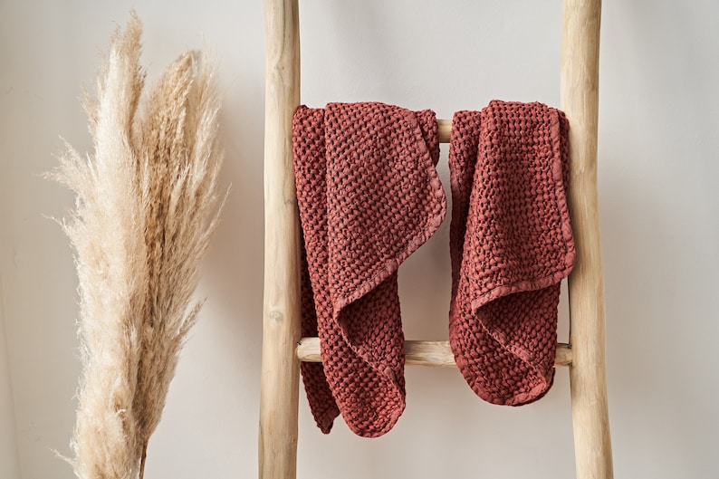 WrinklesShop Waffle Linen Hand Towels - Thumbnail 3