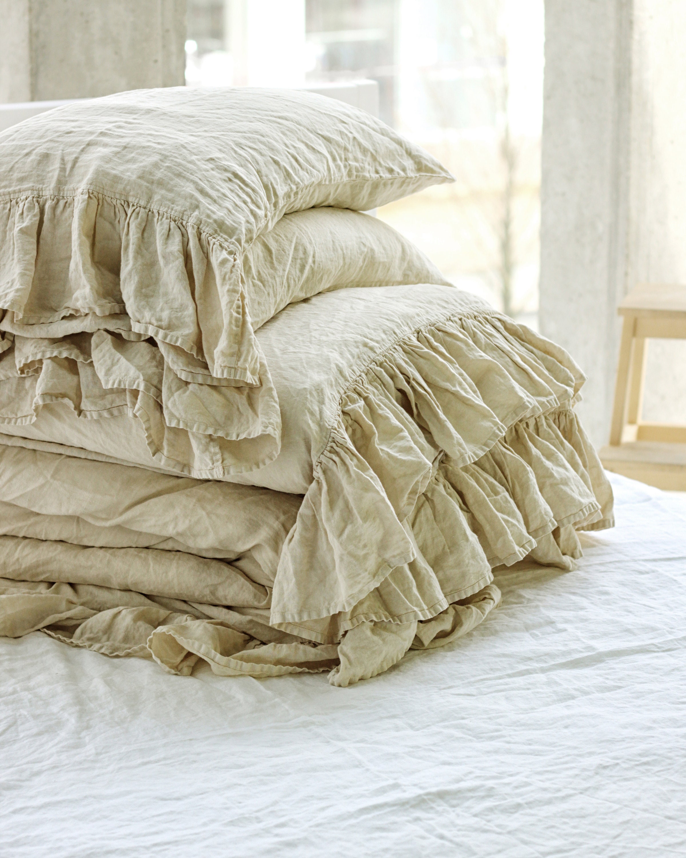 Ruffled linen pillow shams Set of 2 linen pillow covers Etsy