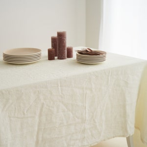 Linen tablecloth in Cream color, Rectangle dining table cloth, Rustic table linen, Handmade and dyed in small batches, Extra wrinkly image 4