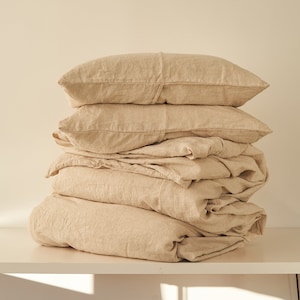 3-teiliges Leinenbettwäscheset, Sandleinenbettwäsche, Leinenbettwäsche, Leinenbettwäschekönigin, Leinenbettwäschekönig, kundenspezifische Leinenbettwäsche verfügbar