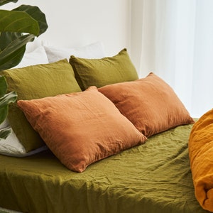 Linen pillowcase set, Peach Pie linen pillow covers, linen shams, Envelope pillow cover, Linen pillowcases, Terracotta Linen bedding image 8
