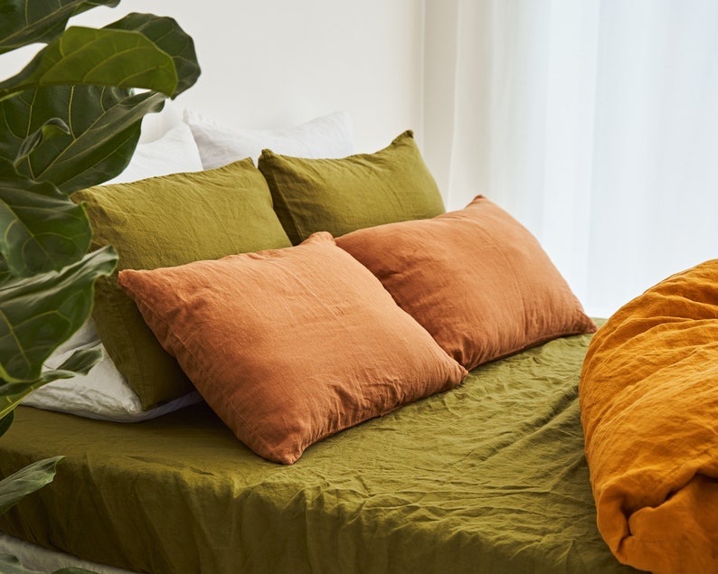 Linen pillowcase set, Peach Pie linen pillow covers, linen shams, Envelope pillow cover, Linen pillowcases, Terracotta Linen bedding image 8