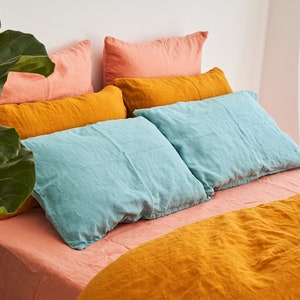 Linen Pillowcase Set: Blue Turquoise Envelope Pillow Covers