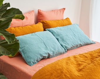 Linen pillowcase set,  Blue Turquoise pillows, Linen pillow covers,  Envelope pillow cover, Linen pillowcases, Linen bedding, Set of 2 shams