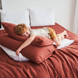 Linen pillowcase set, Peach Pie linen pillow covers, linen shams, Envelope pillow cover, Linen pillowcases, Terracotta Linen bedding image 5