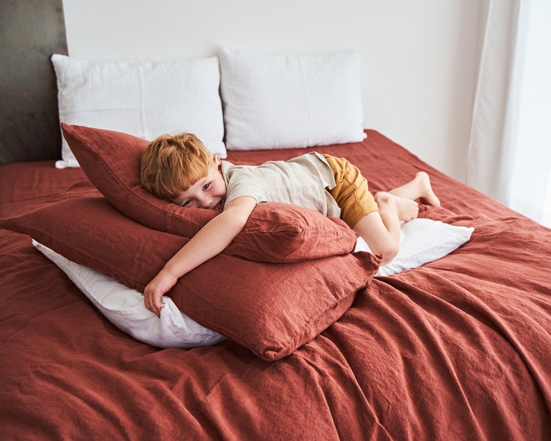 Linen pillowcase set, Peach Pie linen pillow covers, linen shams, Envelope pillow cover, Linen pillowcases, Terracotta Linen bedding image 5