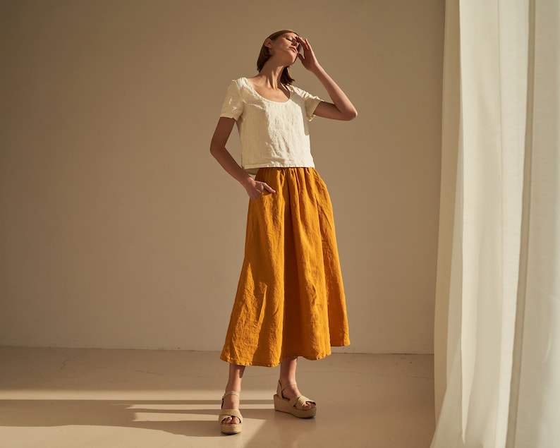 Linen maxi skirt with elastic waist SINEAD, long linen skirt, skirt for woman with elastic waist, linen skirt with pockets image 9