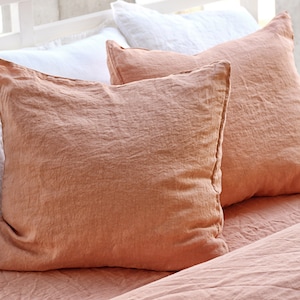 Linen Pillowcase Set: Peach Pie Terracotta Linen Shams, Envelope Cover