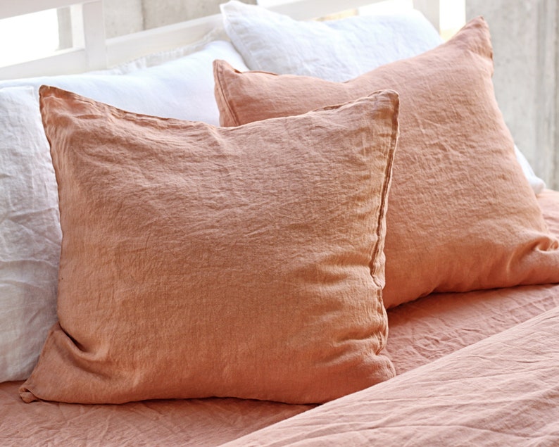 Linen pillowcase set, Peach Pie linen pillow covers, linen shams, Envelope pillow cover, Linen pillowcases, Terracotta Linen bedding image 1