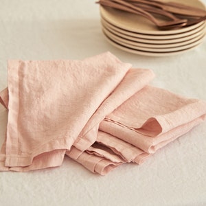 Lot de 4 serviettes de table en lin, serviettes de table en lin, serviettes en lin doux, linge de table rustique, linge de table bohème, décoration de table rustique Blush