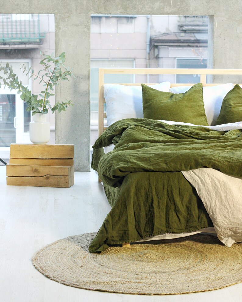 Linen bedding set Moss green bedding Linen bedding Linen | Etsy