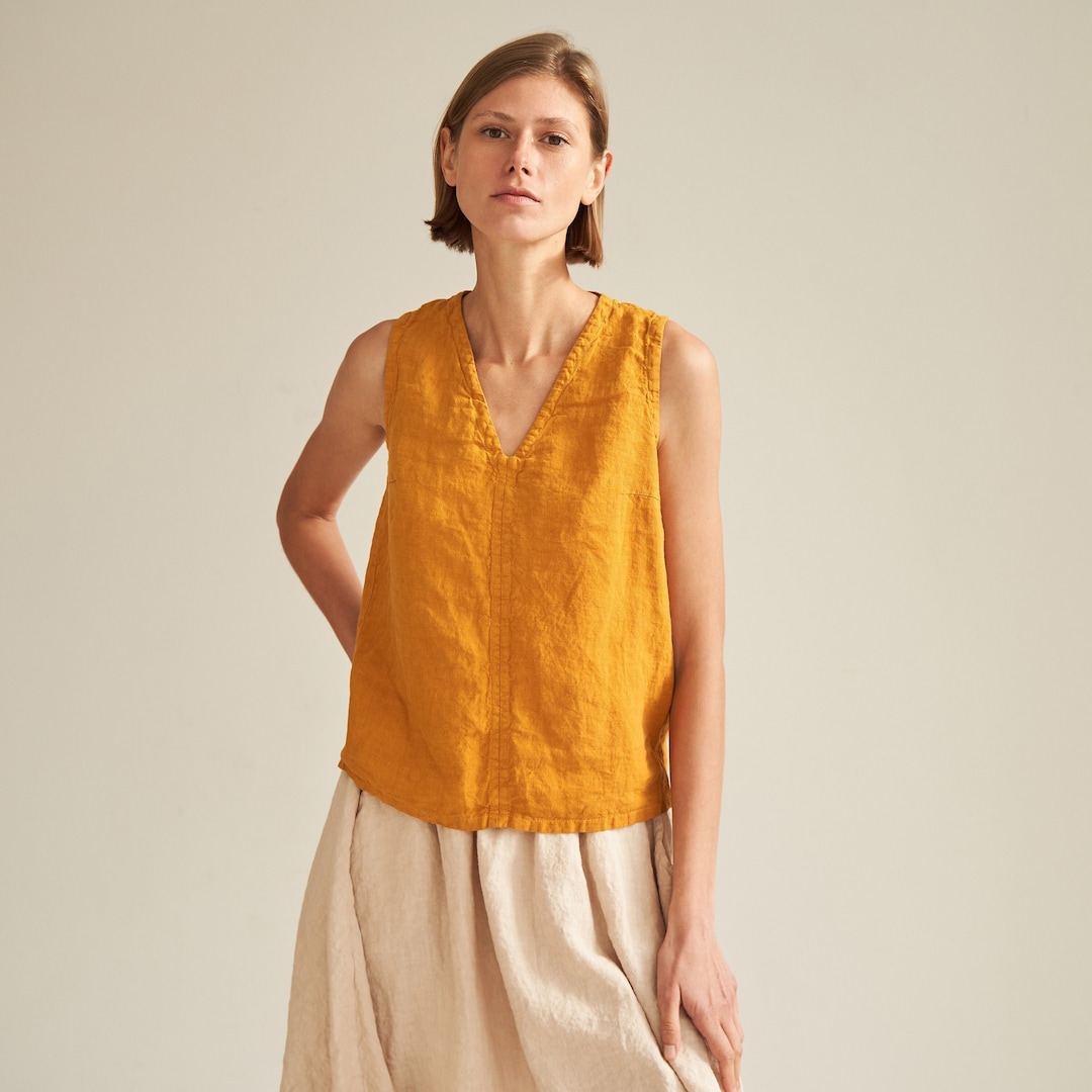 Linen Sleeveless V Neck Top for Woman NOVA - Etsy