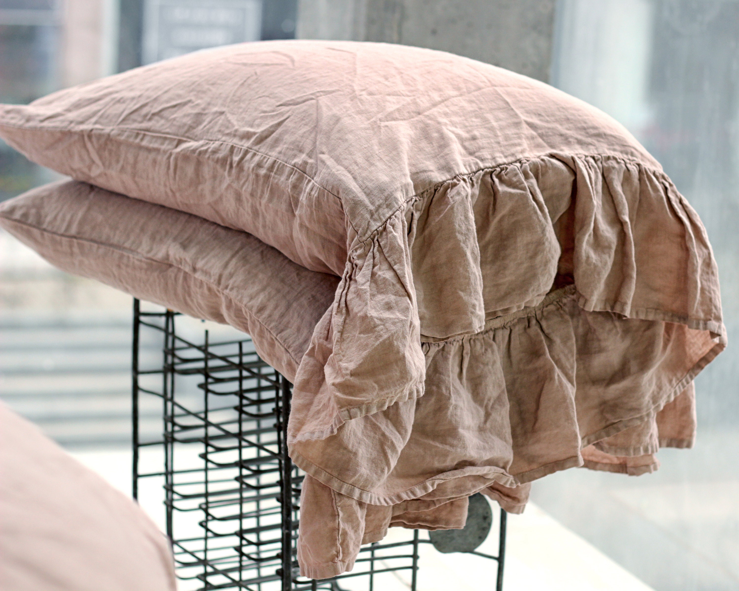 Set of 2 Ruffled Linen Pillow Shams Set of 2 Linen Pillow Etsy