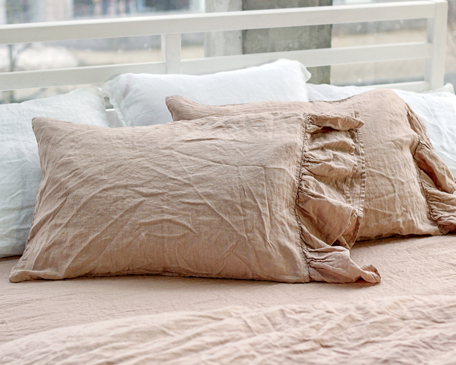 Set of 2 Ruffled Linen Pillow Shams Set of 2 Linen Pillow Etsy