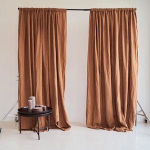 Wide Linen Curtain Panel: Honey Mustard, Multifunctional Heading