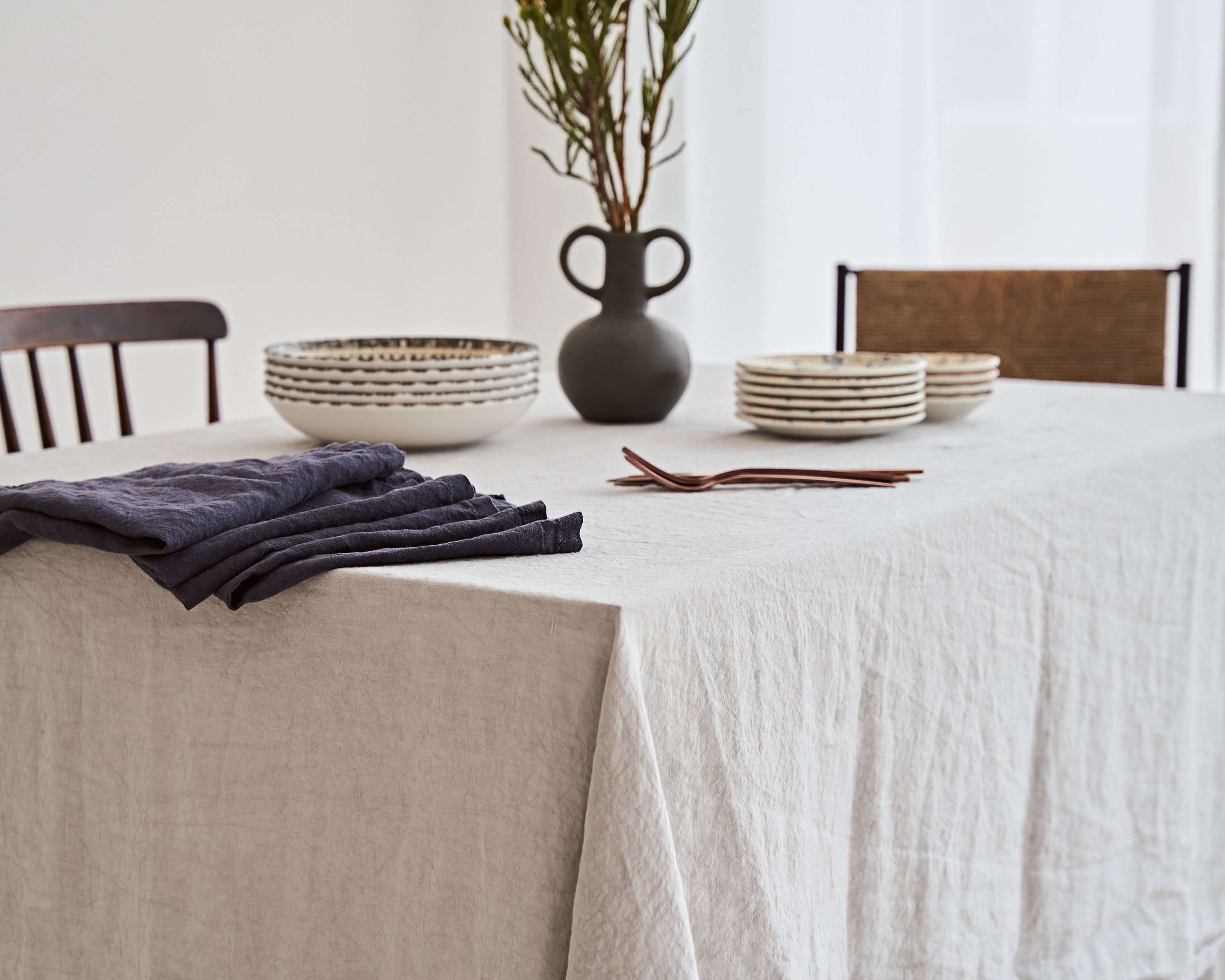 Light Grey Linen Tablecloth: Handmade Rustic Dining Table Linen