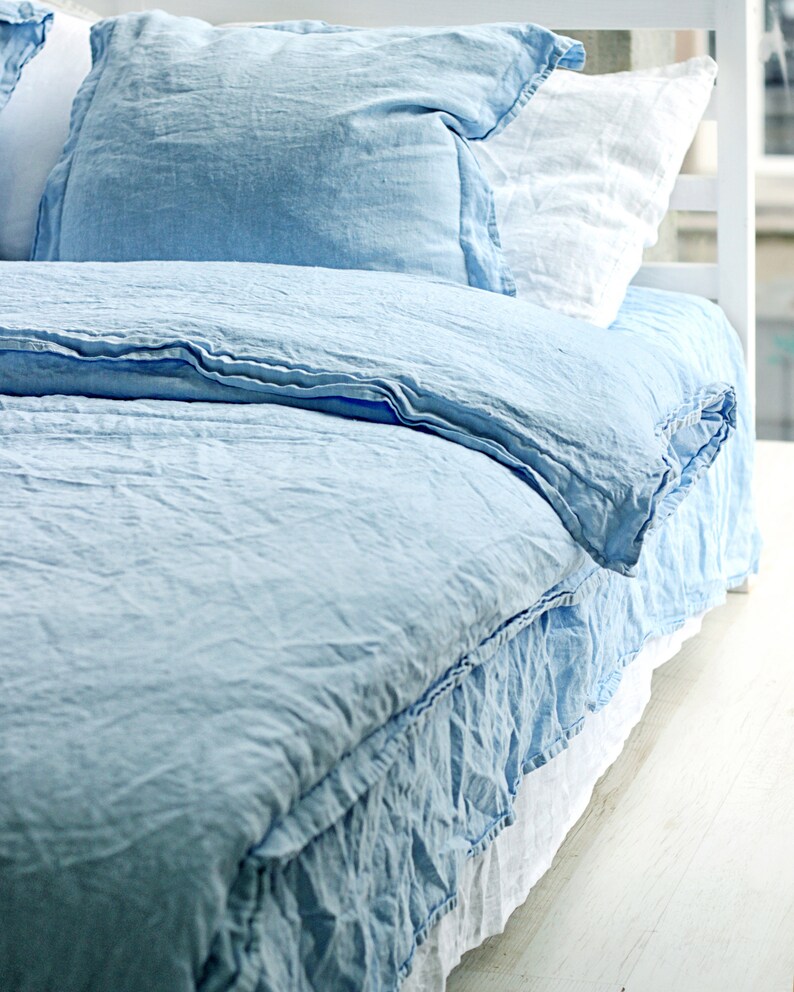 Linen Flange Duvet Cover Sky Blue Linen Bedding Linen Duvet Etsy