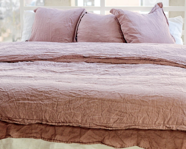 Linen Flange Bedding Set Mauve Linen Bedding Linen Bedding Etsy