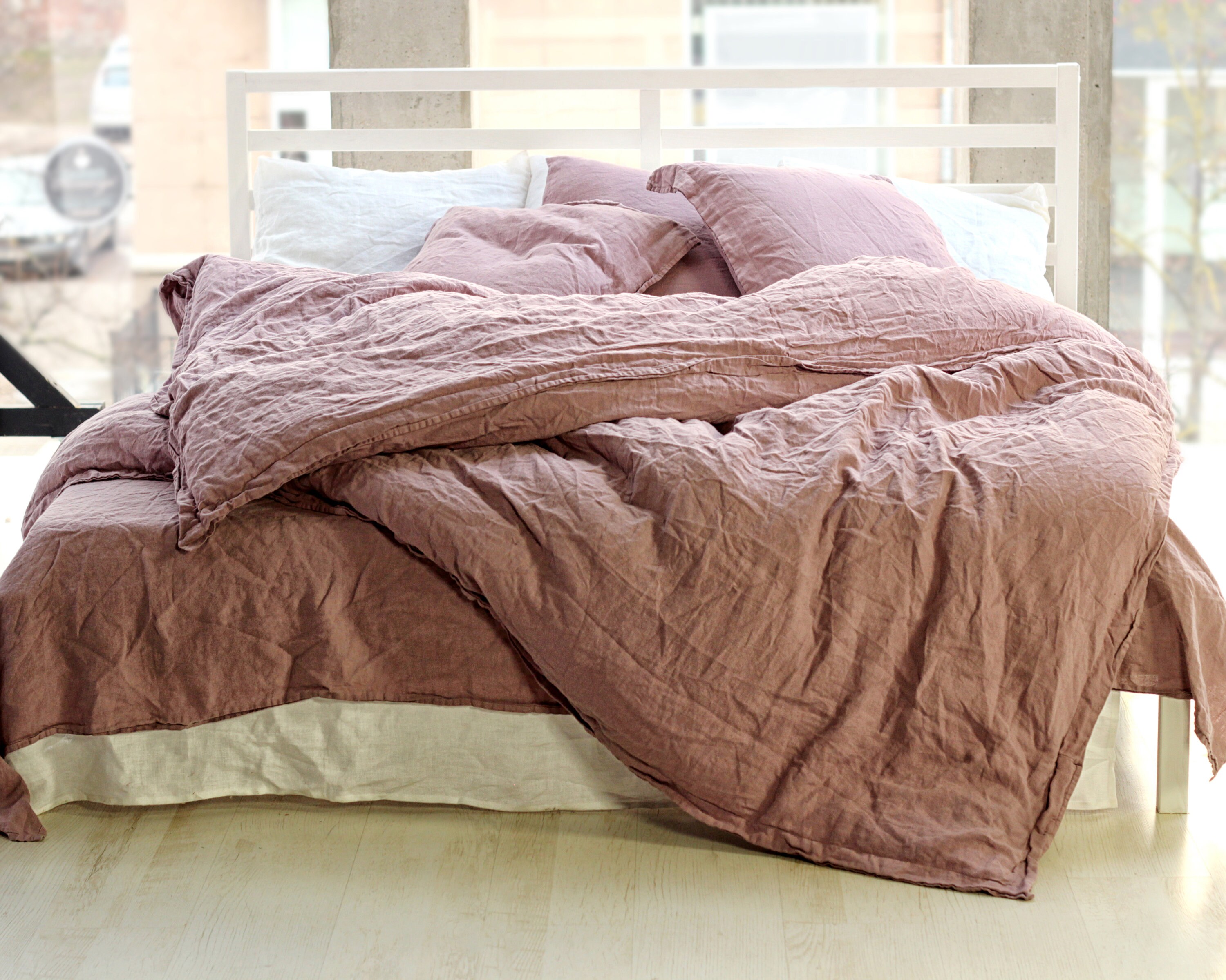 Linen Flange Bedding Set Mauve Linen Bedding Linen Bedding Etsy