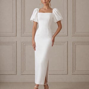 square neck long sleeve midi dress in ivory Cape Midi Dress With Square Neckline 45607
