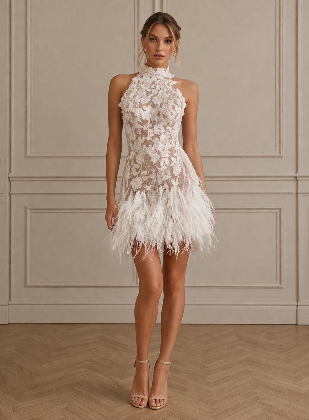 lace and feather cocktail dress Feather-Embellished Ornate Cocktail Dress by Juliet 881 Black / XS