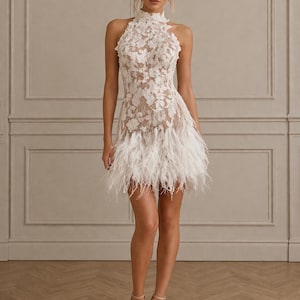 feather rehearsal dinner dress Feather Hem Cocktail Dress
