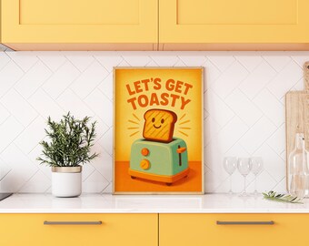 Retro Kitchen Print: Smiling Toast, Vintage Toaster (Digital Download)