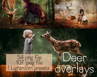 Superpositions de cerfs, superposition d'animaux et collection d'actions Photoshop, préréglages Forest Lightroom, superpositions de rennes, toile de fond numérique, superposition d'animaux