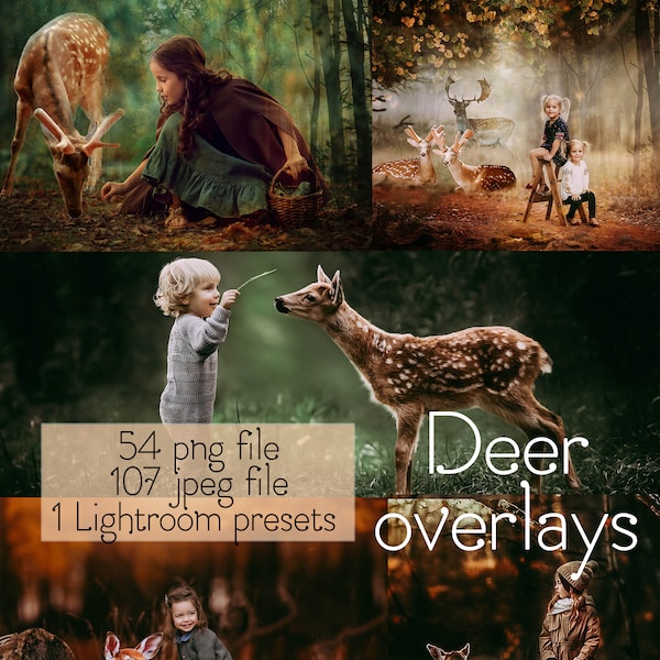 Deer Overlays, Animal Overlay and Photoshop Action Collection, Forest Lightroom presets, Reindeer Overlays, Digital backdrop, Animal Overlay