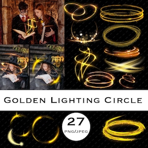 Golden Light Circle Overlays: Magic Photo Effects, Gold shines, Digital overlay