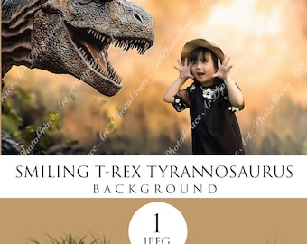 Smiling T-Rex Tyrannosaurus Background / Dinosaur Backdrop For Photographer / Composite Background / Jurassic Background / Dragon Background
