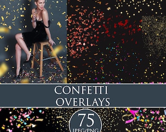 Confetti Photo Overlays: Gold, Color, & Glitter Effects (PNG, JPG Digital Files)