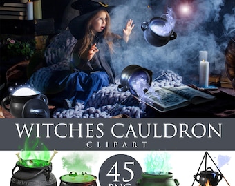 Caldero de bruja, descarga digital, superposiciones de Halloween, imágenes prediseñadas de bruja, imágenes prediseñadas mágicas, imágenes prediseñadas de humo y niebla, imágenes prediseñadas de caldero mágico