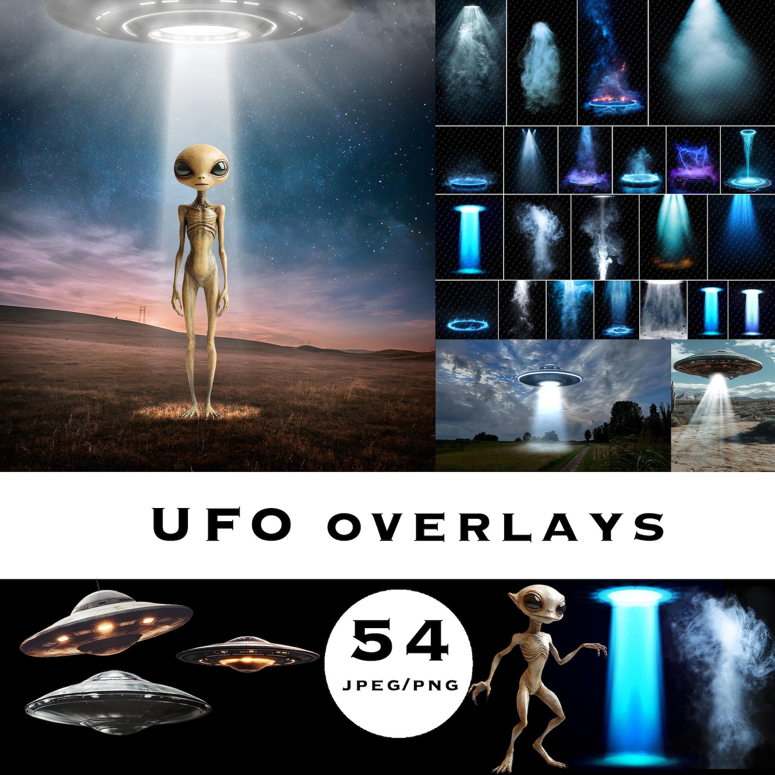 UFO Landing Scenes Digital Backdrop Set and PNG, Alien Digital ...