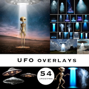 UFO Landing Scenes Digital Backdrop Set and PNG, Alien digital background, Space Overlays