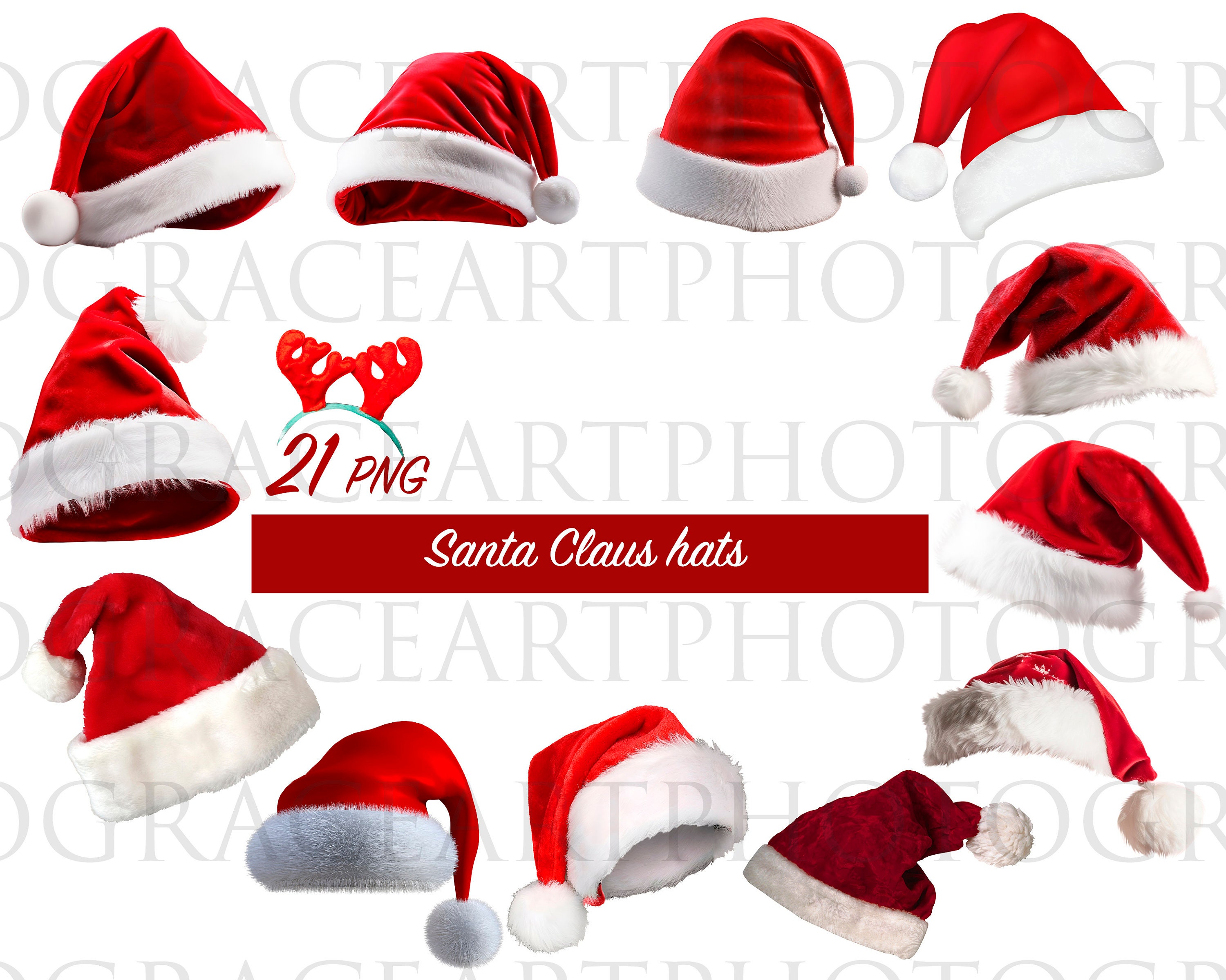 Santa Hat PNG Overlays: Realistic Christmas Photo Clipart (digital ...