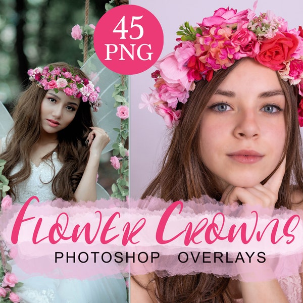 Flower crown png, Flower Crown Wreath, Child Flower Crown overlays, Whimsical forest herbs flower crown, floral headbands, flower headpiece