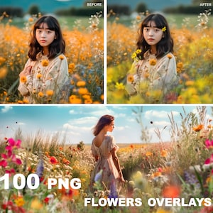 Wildflower overlays, flower overlays, Flowering Fields for Photo Editing, Digital Floral png, Blooming Glade Effect, summer overlay flowers image 9