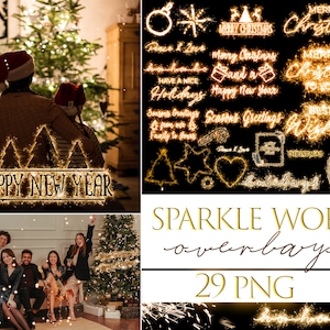 Sprankelende woordkunst foto-overlays, kerstfoto-overlays voor Photoshop, magische kerst-overlay, sprankelende overlays, kersttekst woordkunst