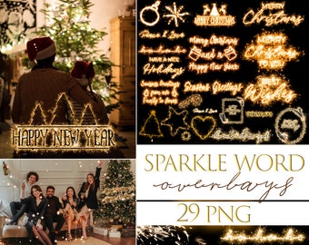 Sparkle Word Art Photo Overlays, Weihnachtsfoto-Overlays für Photoshop, Magic Christmas Overlay, Sparkle Overlays, Weihnachtstext-Wortkunst